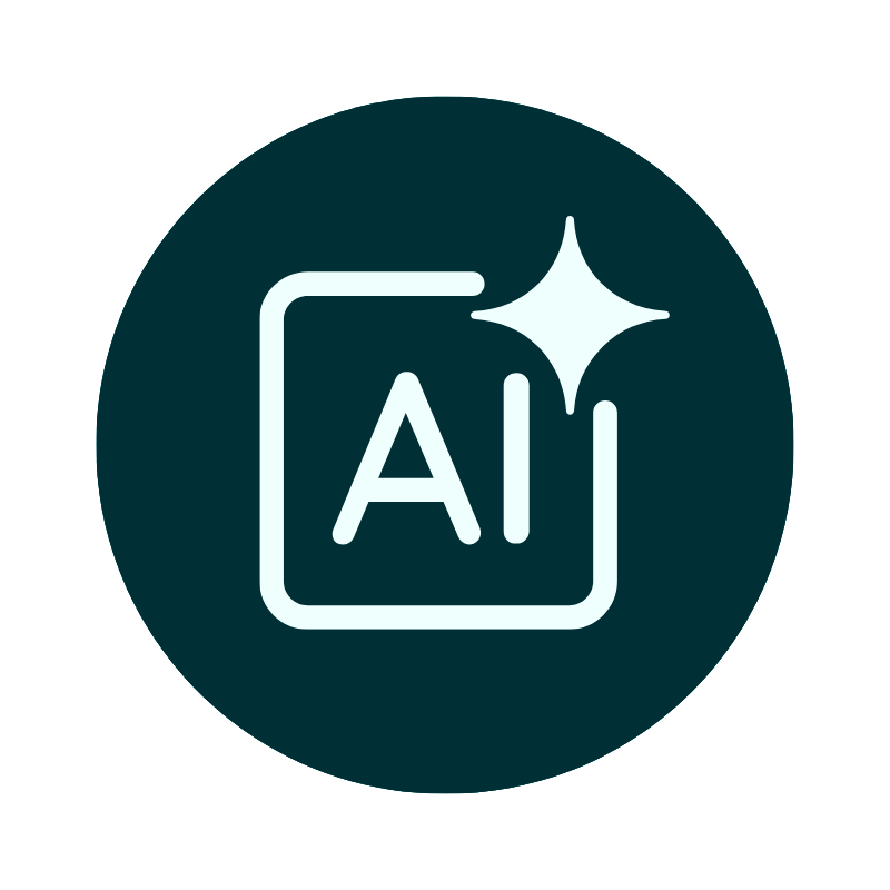Logo circulaire avec les lettres AI et une étoile, représentant l’intelligence artificielle.
